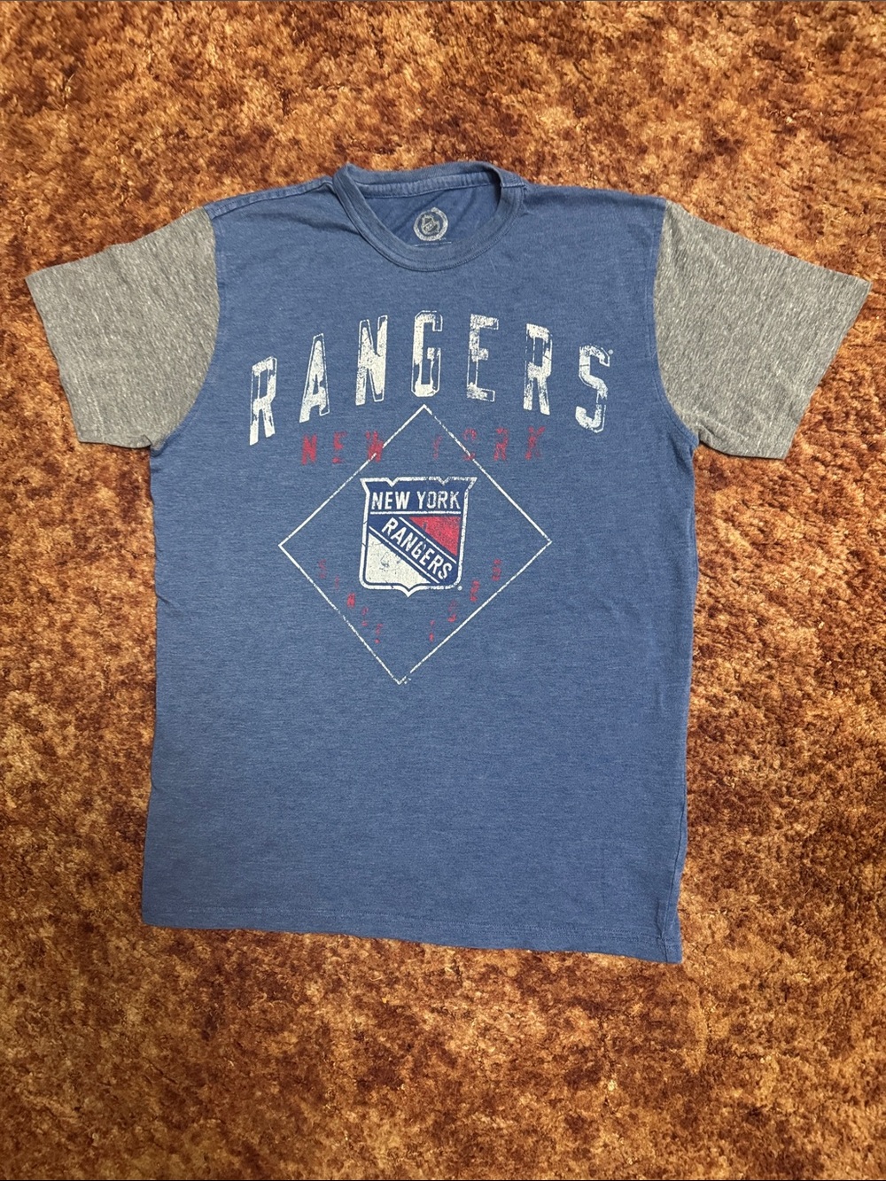 New York Rangers Short Sleeve Tee - Blue with Gray Sleeves